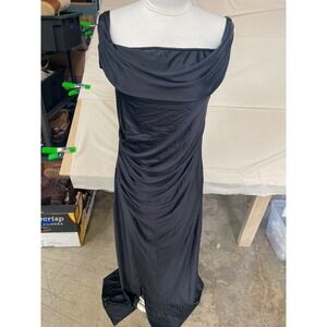 Unbranded Black Off The Shoulder Cowl Neck Ruched Maxi Formal Evening Gown L